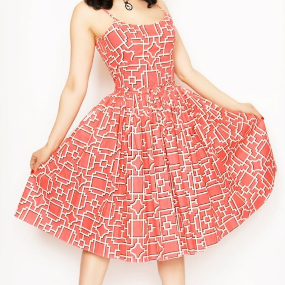 Bernie Dexter fit and flare sundress coral white print, size PLUS 1X XXL